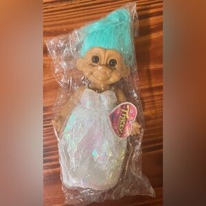 Vintage Russ Tracey Troll Doll Turquoise Hair, Iridescent Dress, New with Tag